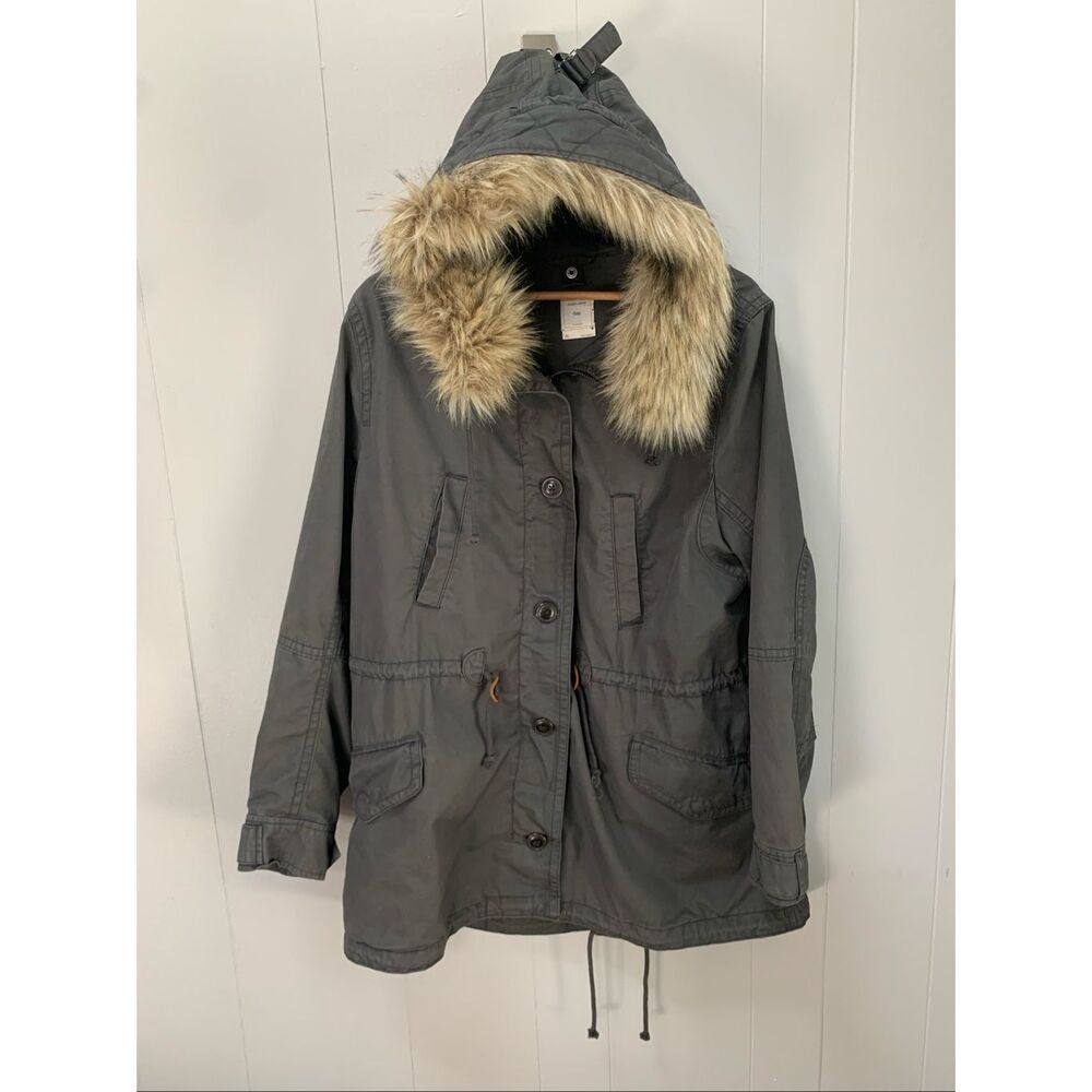 GAP Grey Fur Trim Parka Flint Grey XL